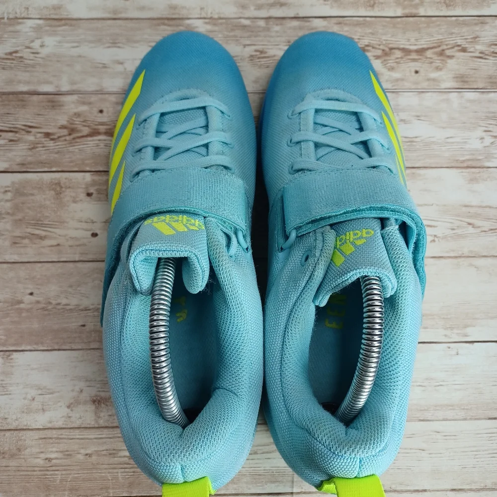 Adidas PowerLift 4 Cross Trainer Hazy Sky Blue Solar Yellow Gym Shoes Women's 10